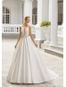Ivory Lace Satin V Back Timeless Wedding Dress With Bow